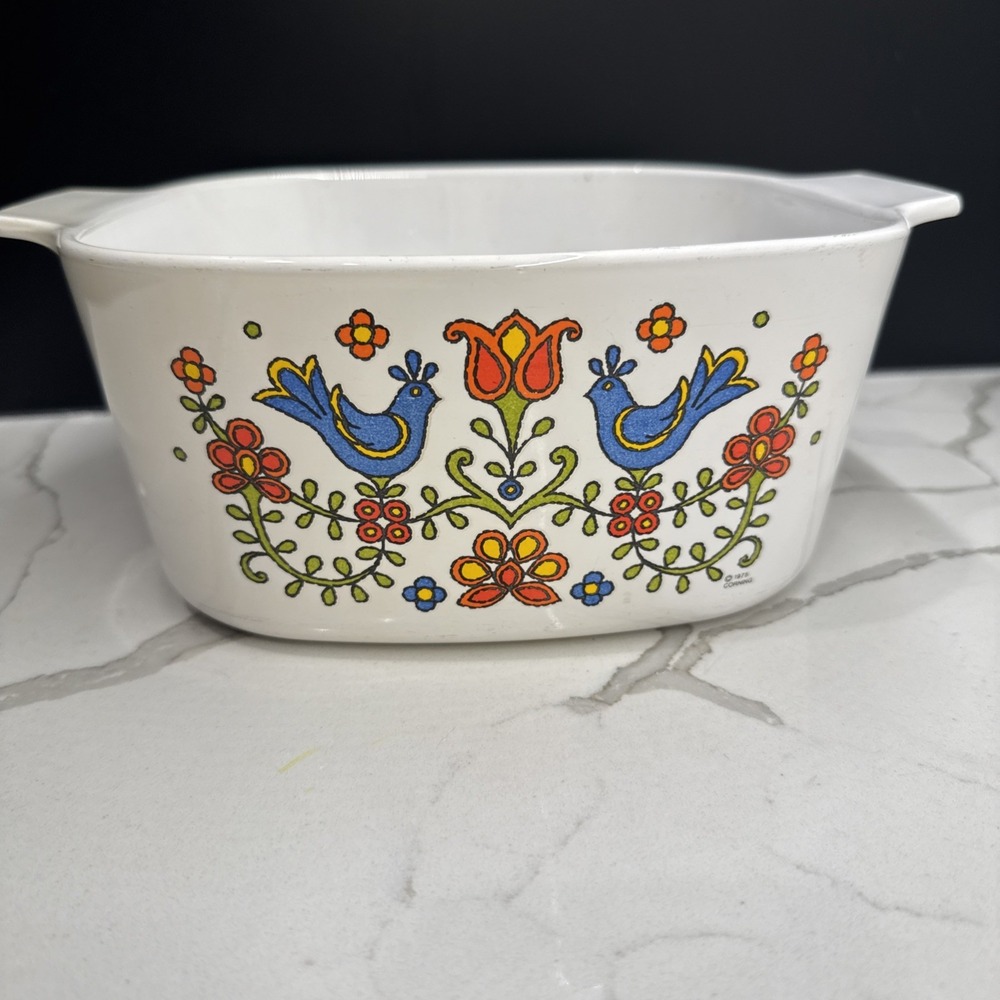Corning Ware Country Festival Blue Birds 1975 3QT Casserole Dish No Lid